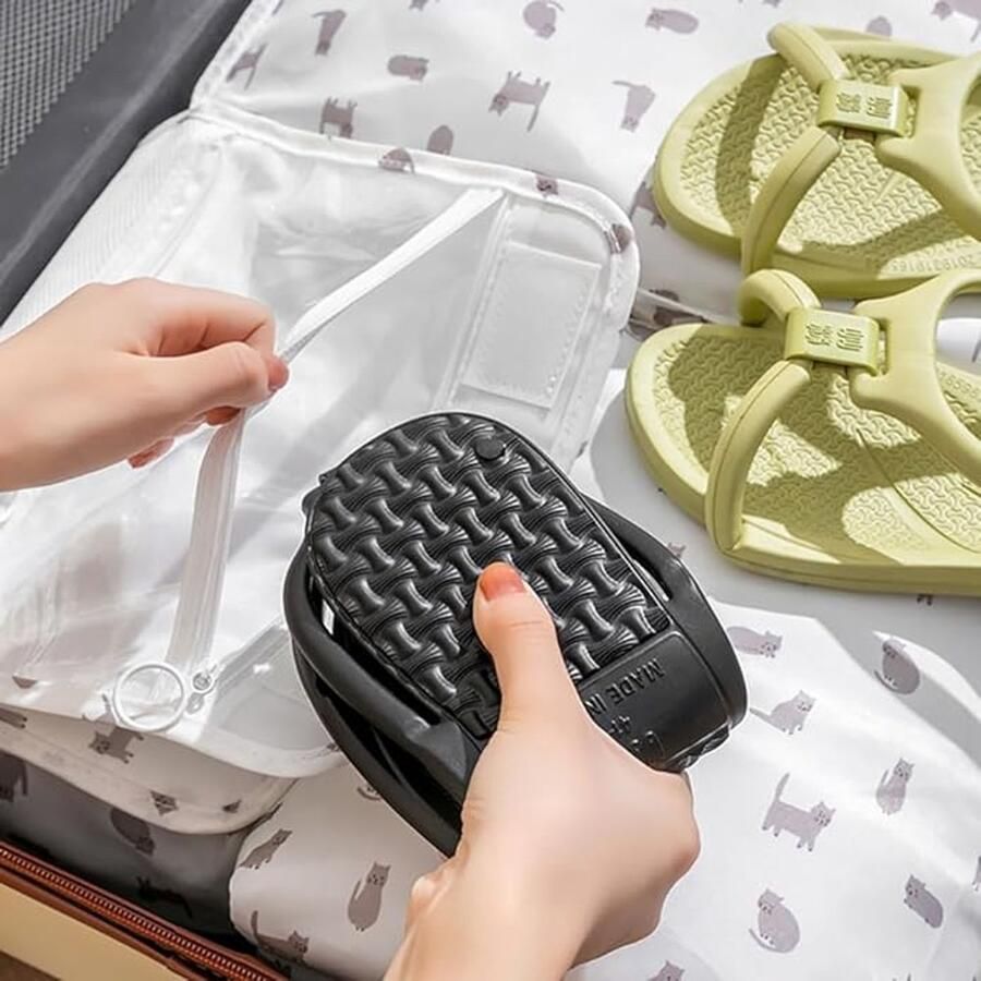 Opvouwbare reisslippers voor en sneldrogend antislip en lichtgewicht ideaal voor douche strand spa en hotel-Zwart（37 38）