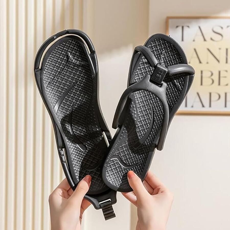 Opvouwbare reisslippers voor en sneldrogend antislip en lichtgewicht ideaal voor douche strand spa en hotel-Zwart（43 44）