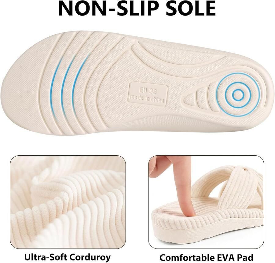 Orthopedische pantoffels voor dames comfortabele pantoffels met open teen van corduroy met kruisveters voor plantaire fasciitis