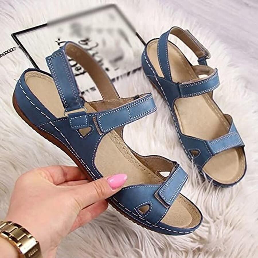 Solidchoice Orthopedische Sandalen voor Dames Open Teen en Wedge Heel Blauw