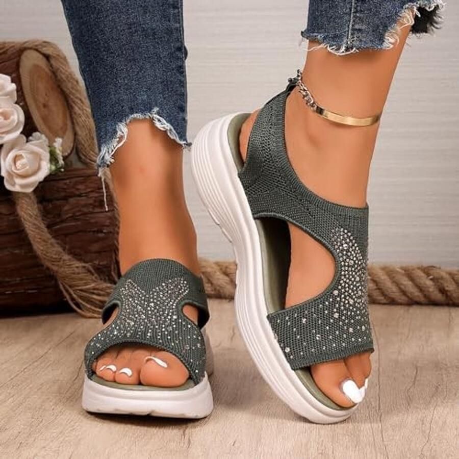 Orthopedische Sandalen voor Vrouwen Open Teen Zwart Groen