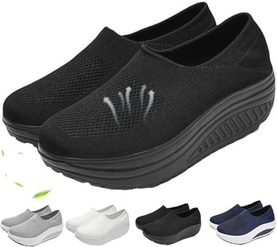 Orthopedische Schoenen Voor Vrouwen Brede Fit Rocker Bottom Schoenen Slip-On Mesh Up Stretch Platform Orthopedische Sneakers Comfortabele Wandelen Loafers