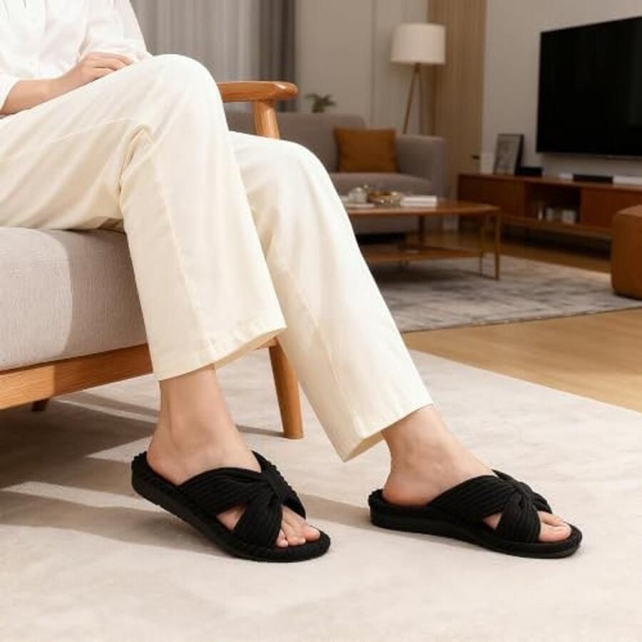 Orthopedische Slippers Dames Open Neus met Lussen Zwart
