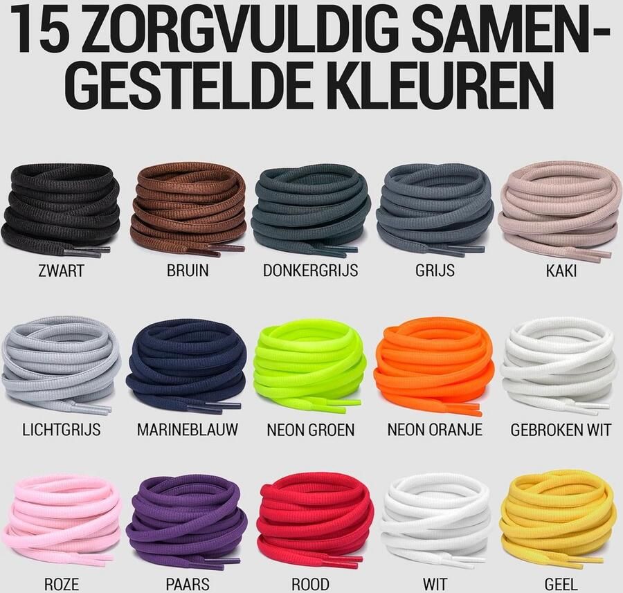 Ovale Sport Schoenveters Veel Kleuren & Lengtes Polyester Duurzaam Geschikt voor Sneakers Sportschoenen en Laarzen