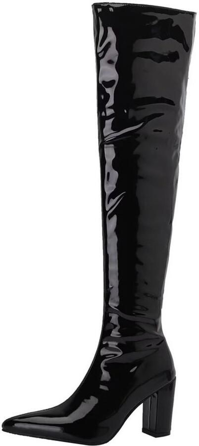 Overknee-laarzen met blokhak Laarzen dames Winterlaarzen Lange schacht Lak Comfortabele pasvorm