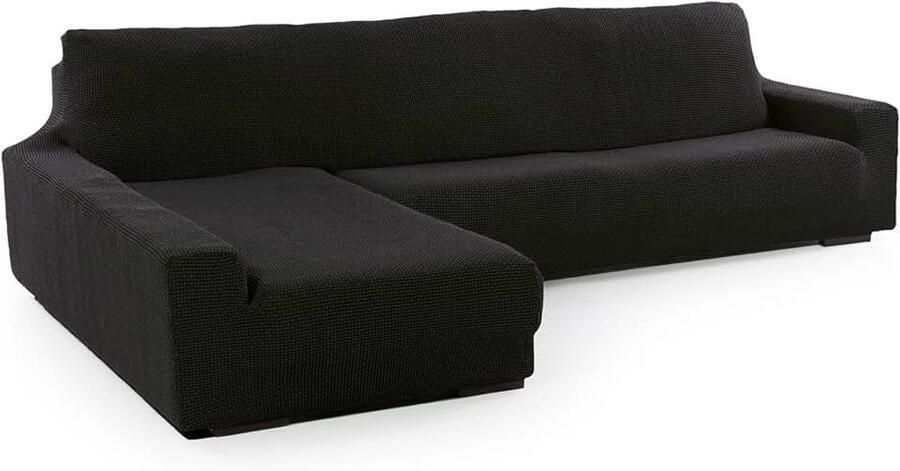 Overtrek voor chaise longue lang hoekdeel links (voorzijde) Model Novele Super verstelbare chaise longue-overtrek in zwart kwaliteitsbescherming van jacquard-stof met katoengevoel