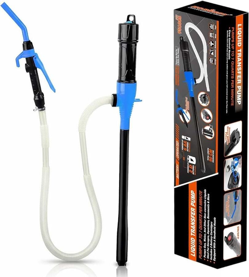 Overvulpomp werkt op batterijen brandstofpomp draagbare sifonpomp voor vloeistoffen dieselpomp met slang 3 5 GPM (ballen per minuut) voor benzine diesel (blauw)
