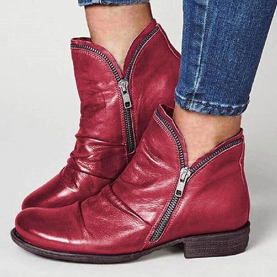 Paar Casual Dames laarsjes met rits Boots (rood)
