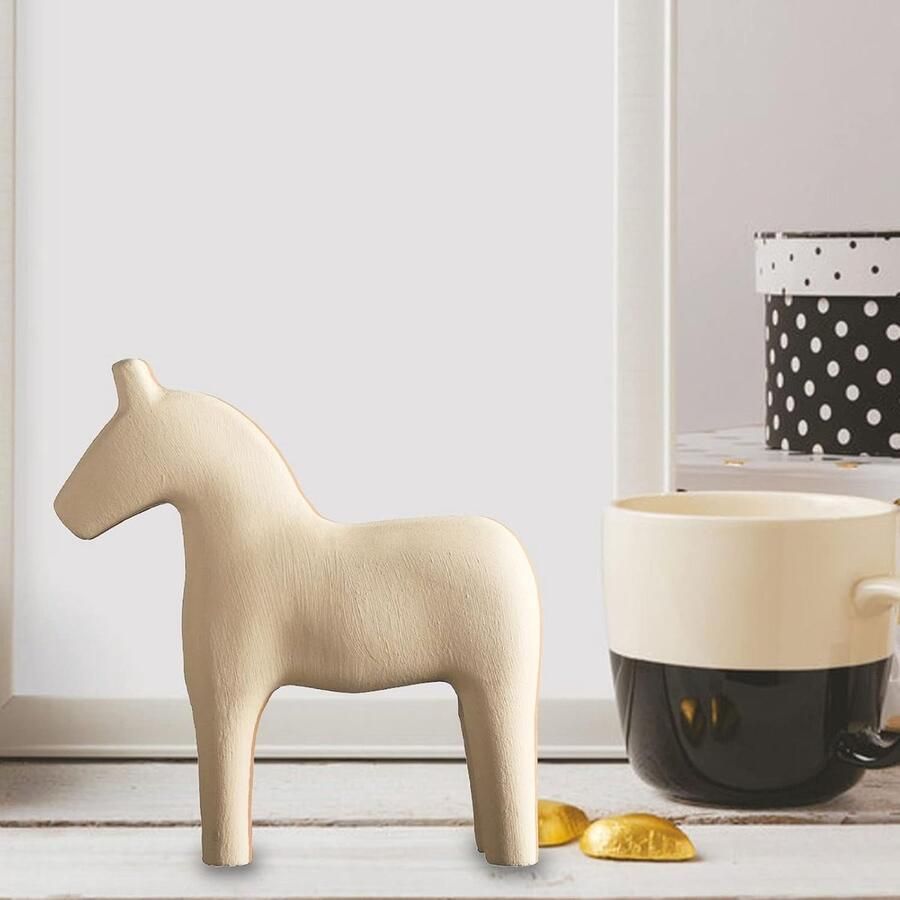 Paard beeldje dennenhout handgeschilderd pure kleur paard standbeeld dier ambachten ornament voor thuis desktop decoratie (16 5 x -beige)