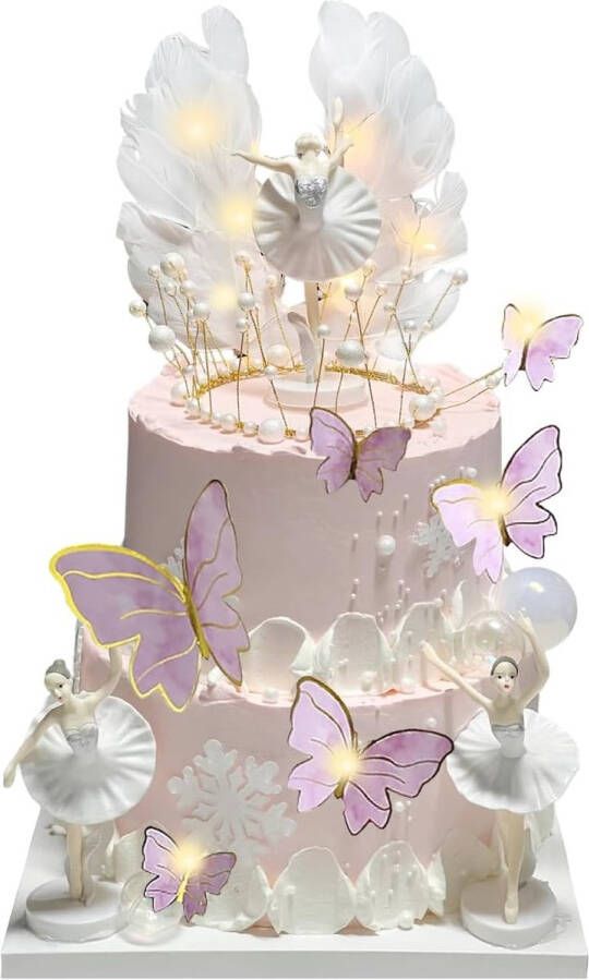 Pack of 5 ballerina cake decoration ballerina decoratie verjaardag versiering met 20 vlinders en 1 lichtsnoer