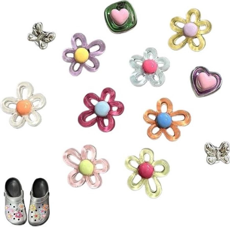 Pack van 12 stuks Bloe schoenen naalden DIY Crocs accessoires geschikt voor gat schoenen pantoffels sandalen meerkleurig Holte bloe en vlinders