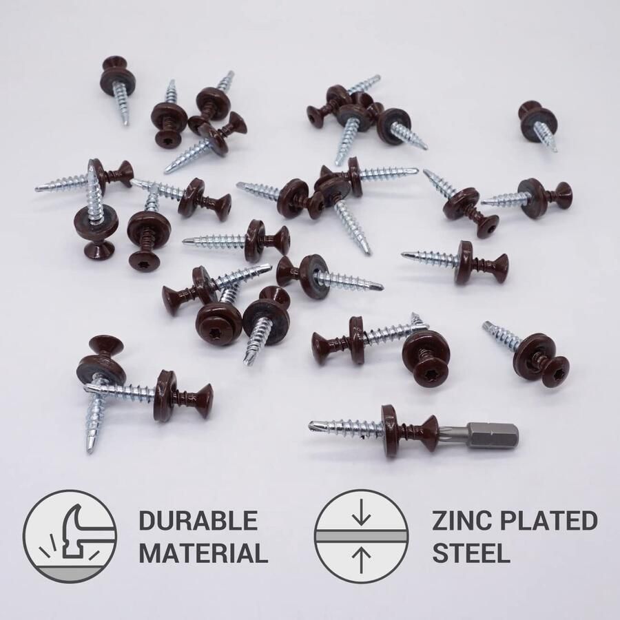 (Pack van 25 stuks) Metalen dakschroeven 4 8 x 35 mm geschilderde zelfborende schroeven met EPDM-ringen plaatwerk Torx-schroef (25 chocoladebruin RAL 8017)