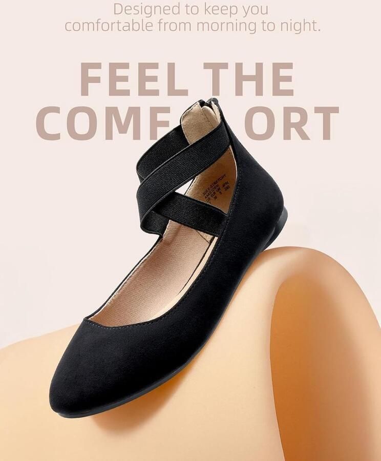 PAIRS Comfortabele ballerina's voor dames modieuze platte schoenen met enkelwikkels en elastische kruisbandjes
