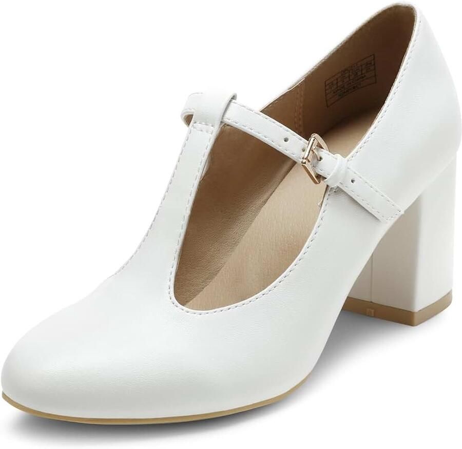 PAIRS Lage Chunky Hakken Voor Vrouwen T-Strap Mary Jane Pumps Trouwjurk Schoenen