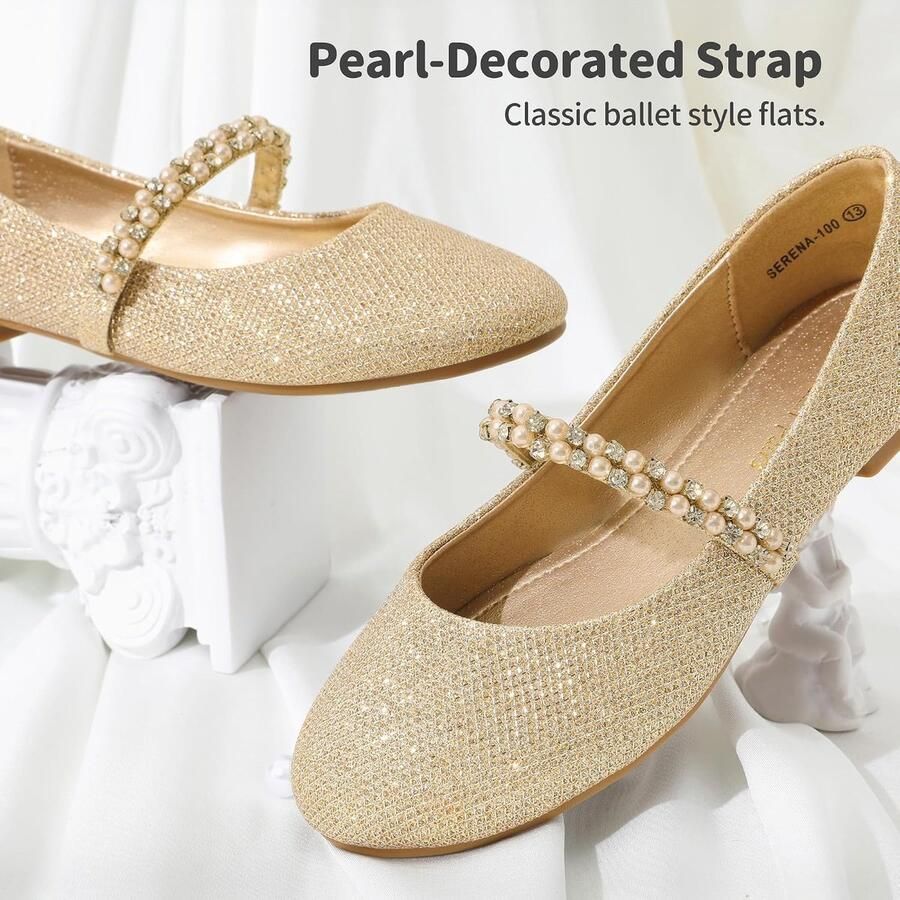 PAIRS Mary Jane Ballerinaschoenen voor meisjes met strassteentjes platte ballerina's voor feest verjaardag optredens bruiloft