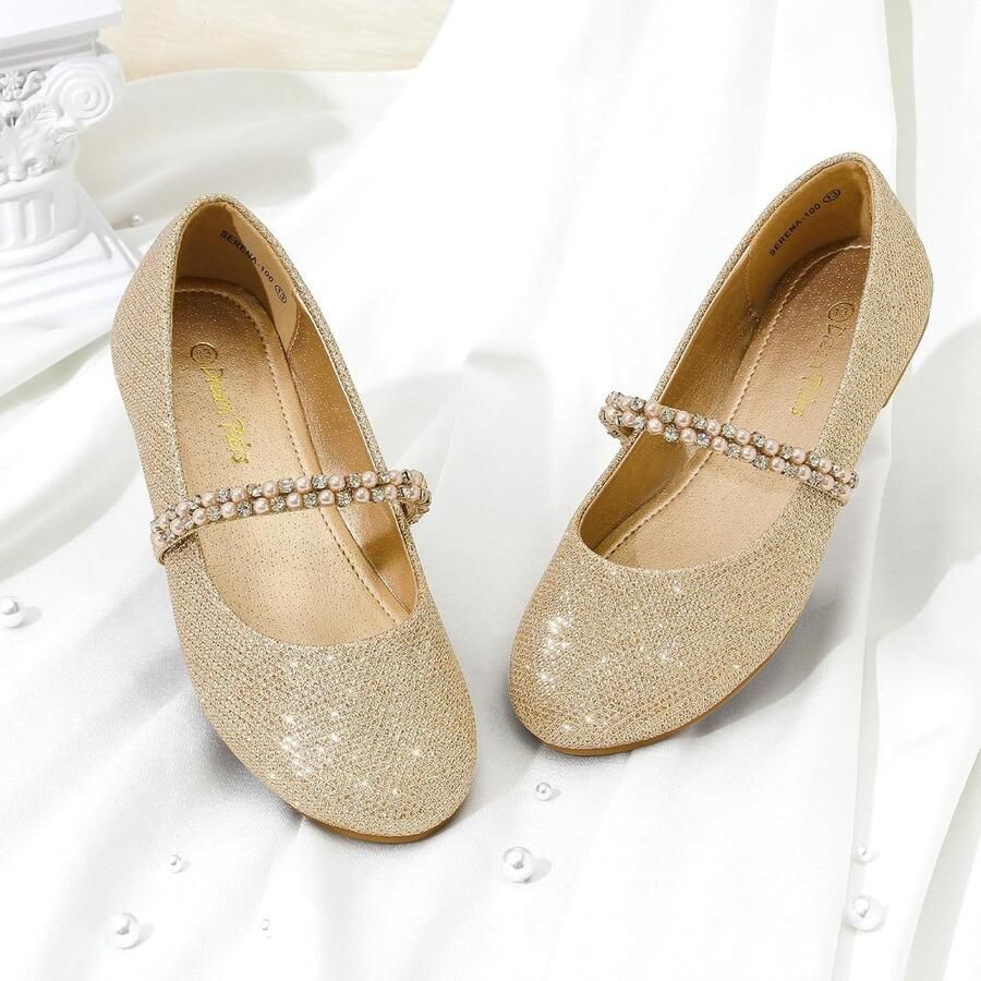 PAIRS Mary Jane Ballerinaschoenen voor meisjes met strassteentjes platte ballerina's voor feest verjaardag optredens bruiloft