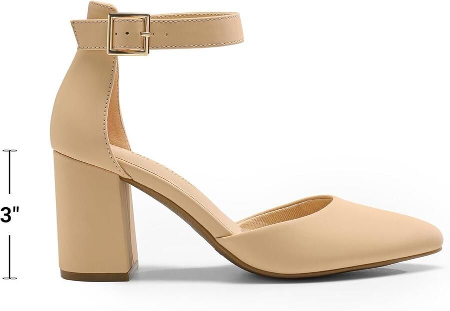 PAIRS Vrouwen gesloten puntige teen hoge dikke hakken pumps enkelband jurk schoenen voor bruiloft kantoor feest