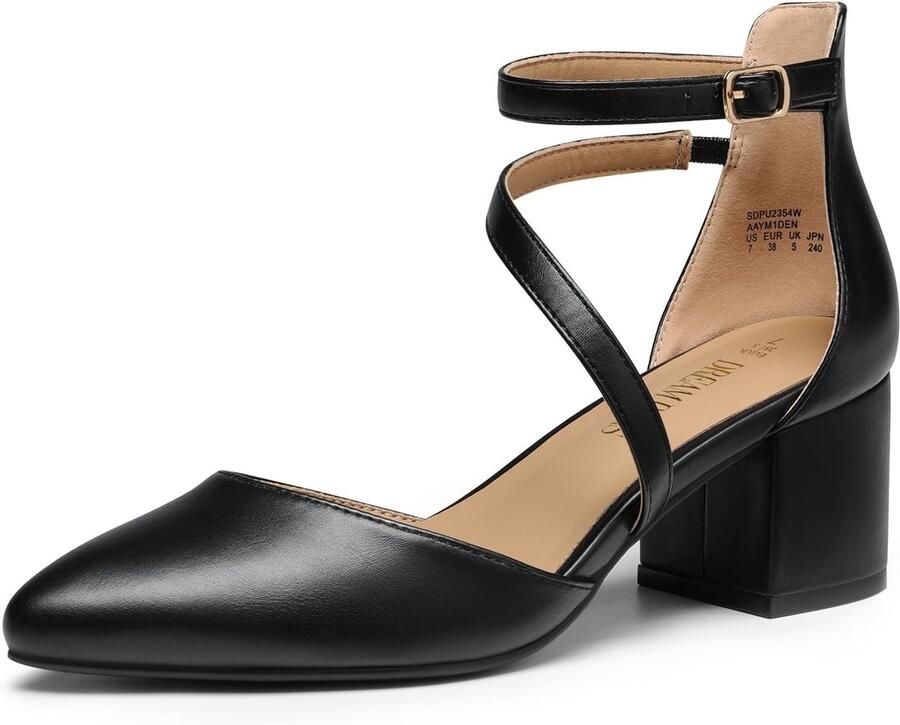 PAIRS Vrouwen Gesloten Spitse Teen Lage Chunky Hakken Pumps Enkelband Bruiloft Business Dressy Schoenen