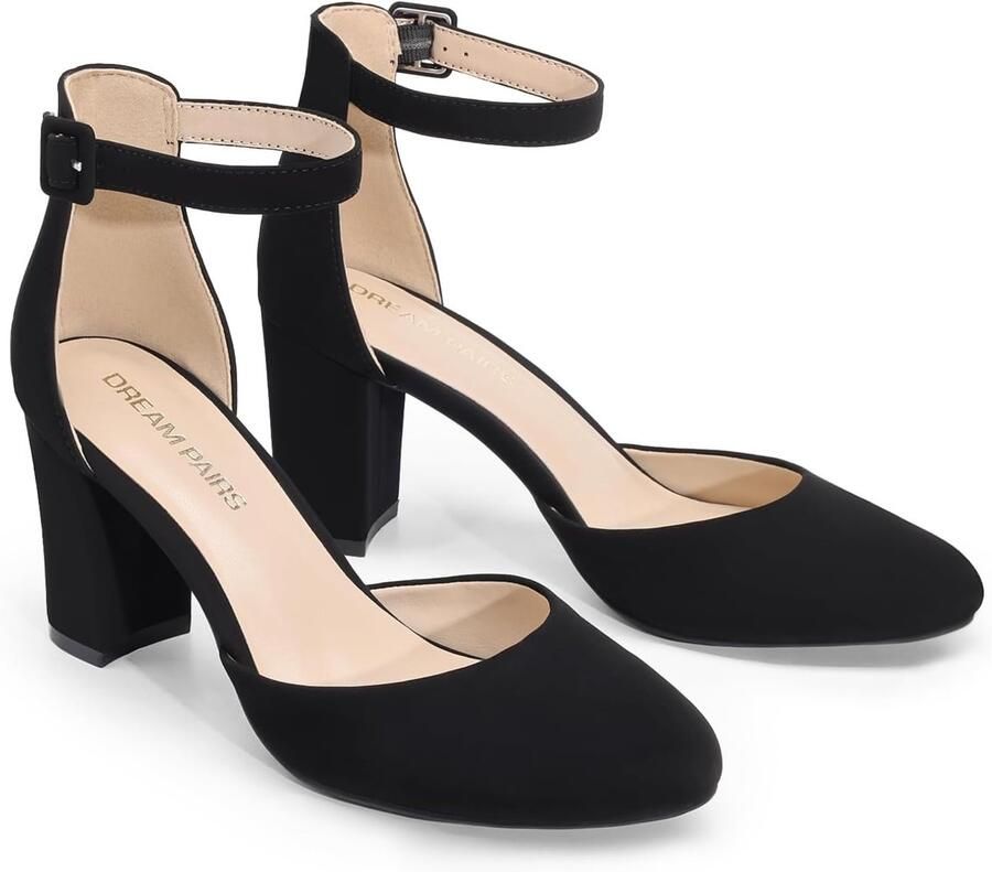 PAIRS Vrouwen gesloten teen dikke hakken enkelband lage blokhakken ronde teen jurk bruids bruiloft pumps schoenen