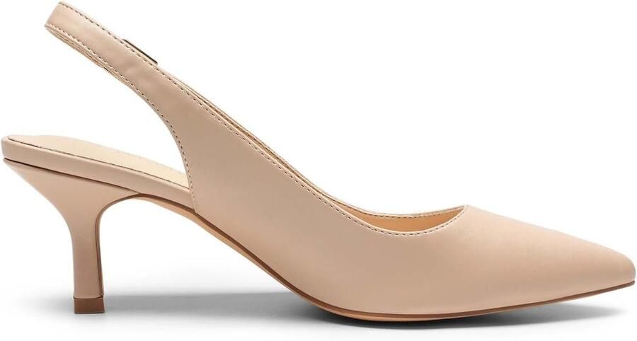 PAIRS Vrouwen Slingback Kitten Hakken Pumps Naakt-pu 8.5 Jurk schoenen lage hakken puntige teen gesloten teen voor werk kantoor en bruiloft feest avond