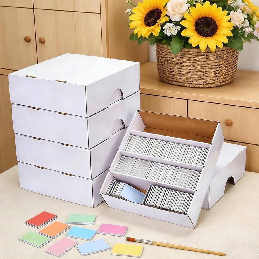 PandaHall 5 sets verpakkingsdoos van wit papier 4 vakken opbergdoos voor handelskaarten opbergdoos doos voor speelkaarten 37 5 x