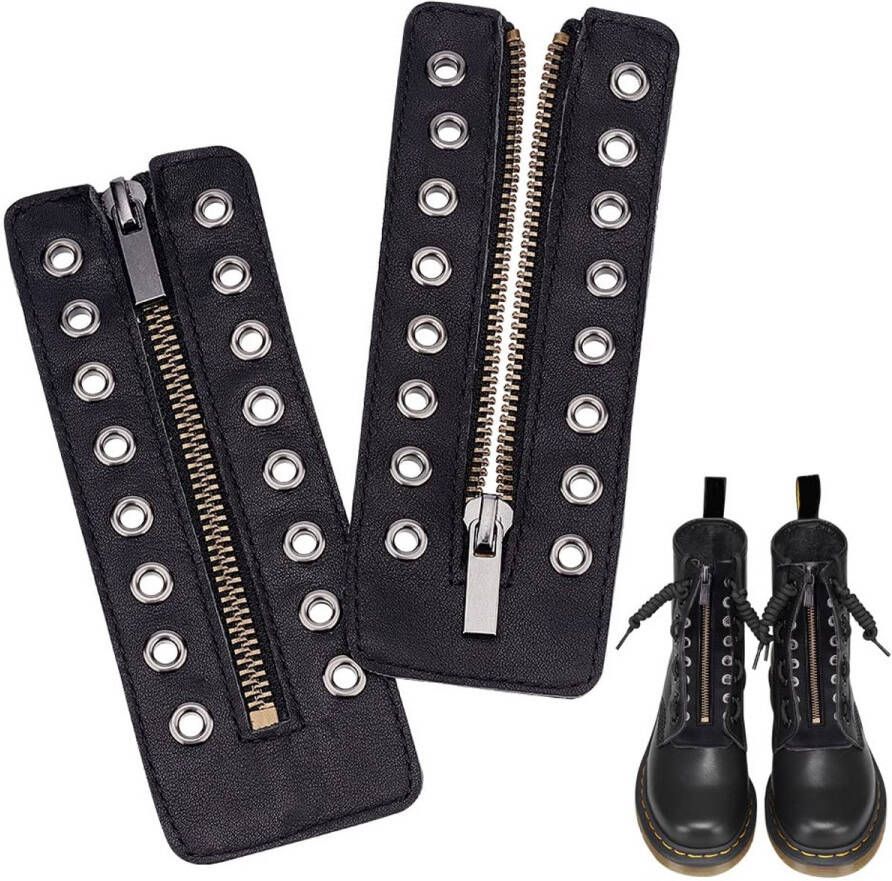PandaHall Leather Zipper Lace Up Shoe 8 Eyelets Zipper No Tie Zipper Boot Laces Smooth Strapless Shoelaces for Boots Shoes Sneakers Sports Shoes Adults Black 16.5 x