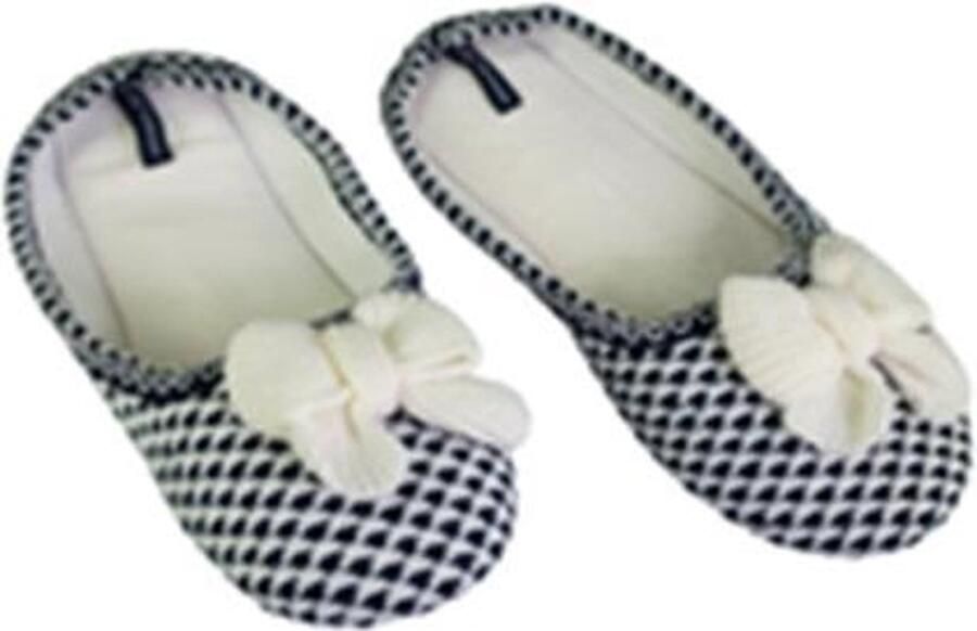 Pantoffel laag model strik Donkerblauw Wit 40 Pantoffels Dames – Pantoffels meisjes Warme pantoffels Sloffen dames – Sloffen meisjes – Winter Kerst cadeau – Kerstcadeau – Kerst – Sinterklaas – Cadeau Mode – Warm Cozy - Foto 2