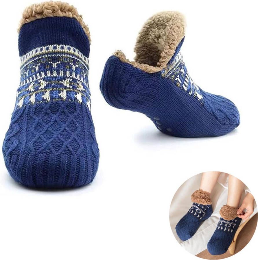 Pantoffel Sokken Huissokken Antislip Sokken Warm en Zacht Antislip Gebreid Pantoffel 1 Paar Blauw thermische sokken voor thuis