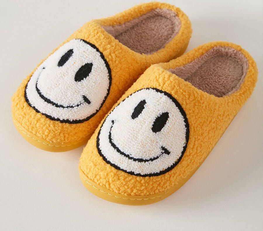 Pantoffel unisex smiley print zwart geel wit t m