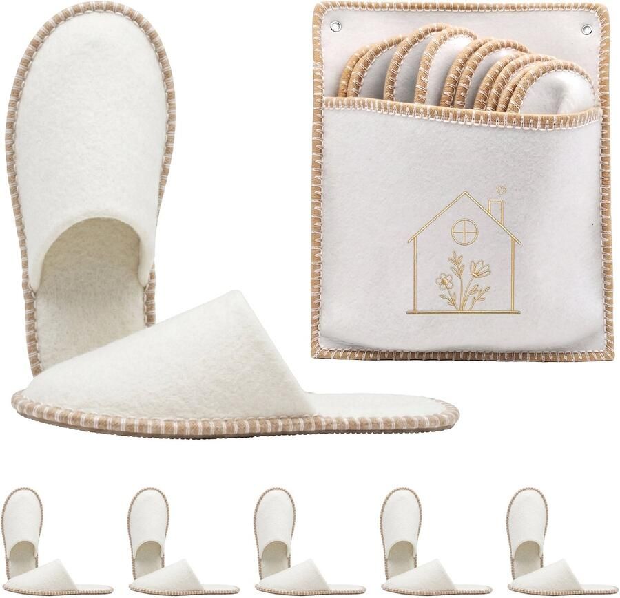 Pantoffels 6 paar huis 36-45 vilt beige
