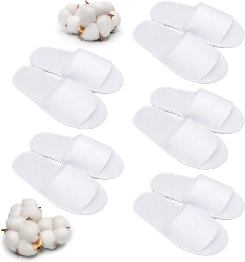 Dailygoods- Pantoffels Antislip Badstof Slippers 5 Paar Gastenslippers Wasbare Pantoffels Voor Thuis Feest Reizen Wit Badslippers