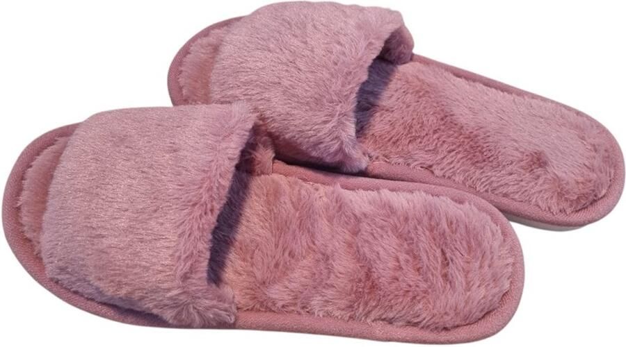 Pantoffels dames donkerroze bont makkelijke instap