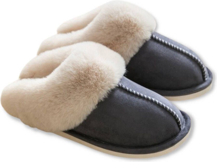 Heavency® Pantoffels en Fluffy Open Sloffen met Pluche Voering Antislip Zool – Heavency ® Antraciet