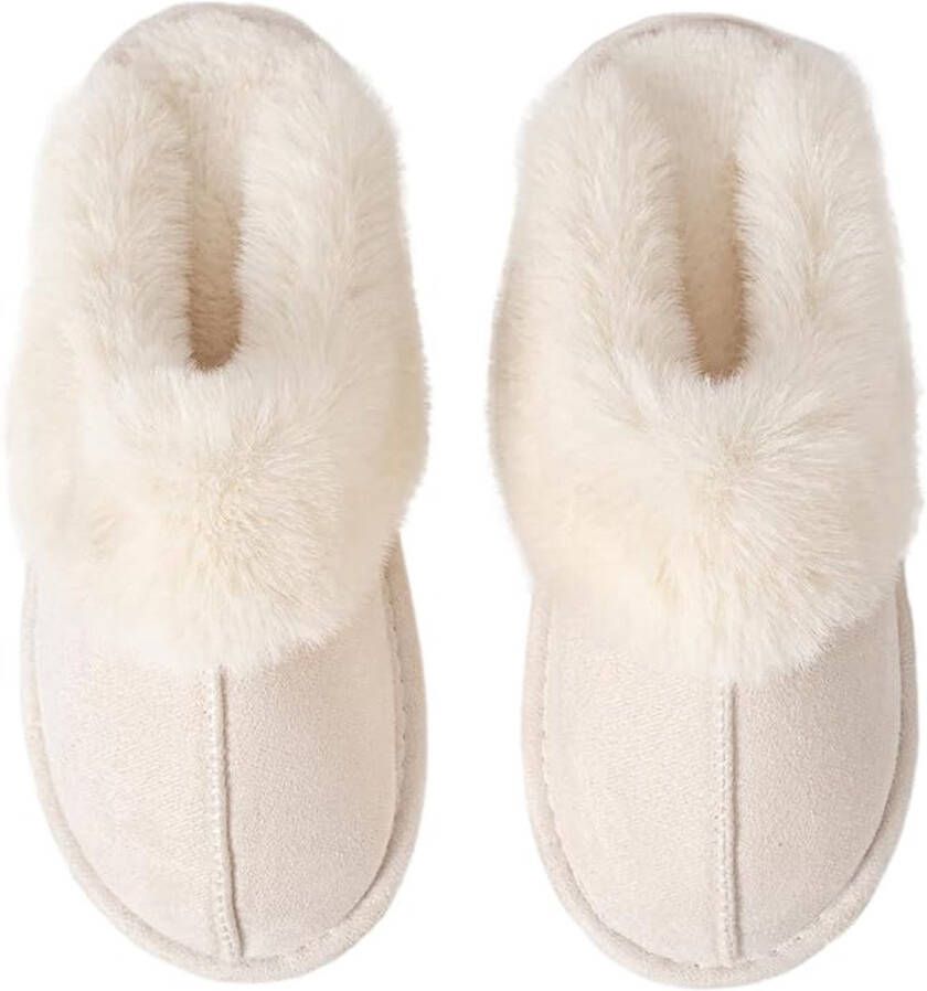 Pantoffels en Fluffy Open Sloffen met Pluche Voering Antislip Zool Beige