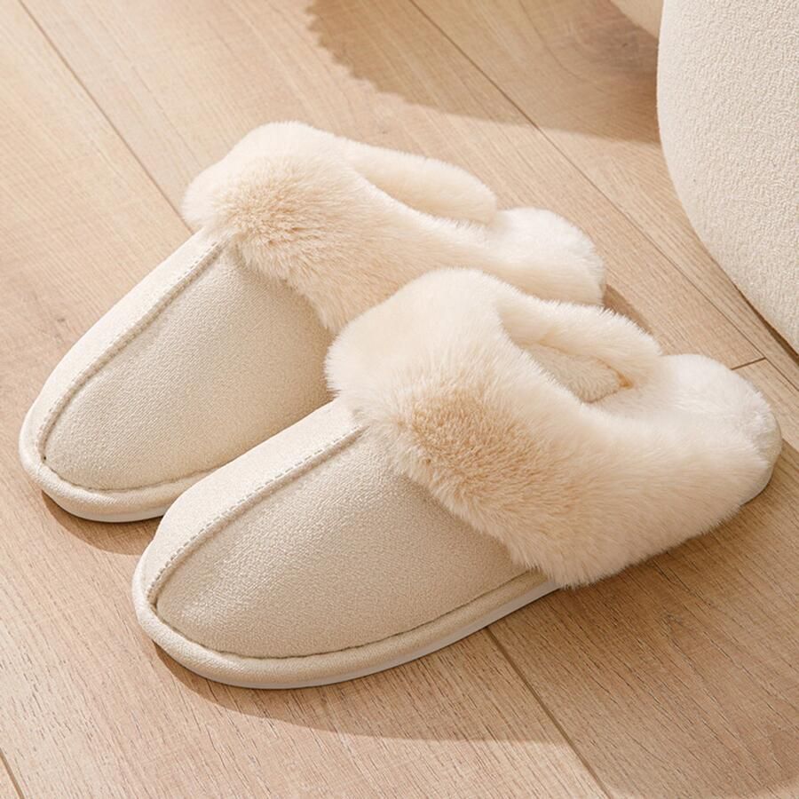 Pantoffels en Fluffy Open Sloffen met Pluche Voering Antislip Zool Beige