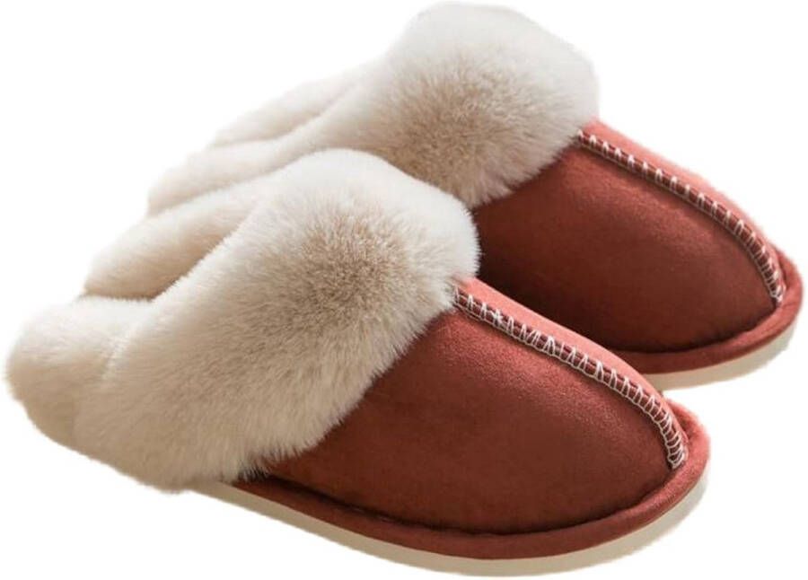 Pantoffels en Fluffy Open Sloffen Met Pluche Voering Antislip Zool Binnen en Buiten Draagbaar Rood (geschikt voor 35-36) Wasbaar Warm en Comfortabel