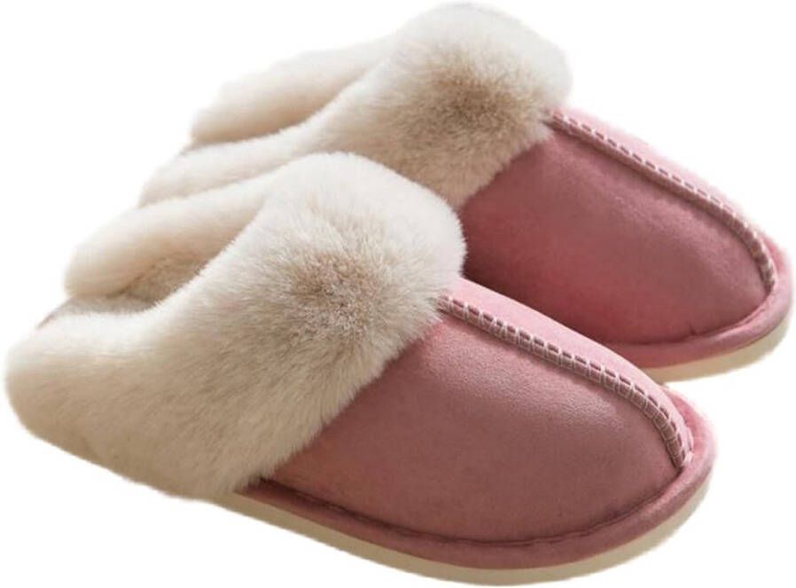 Pantoffels en Fluffy Open Sloffen Met Pluche Voering Antislip Zool Binnen en Buiten Draagbaar Roze (geschikt voor 35-36) Wasbaar Warm en Comfortabel