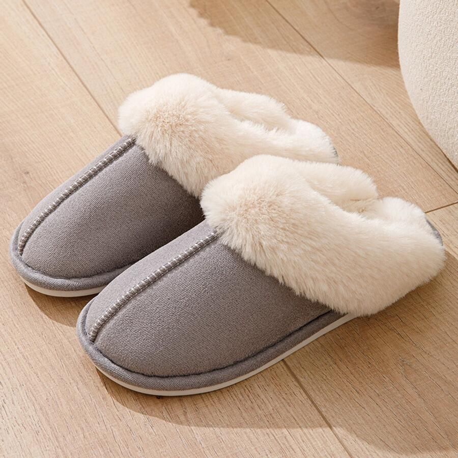 Pantoffels en Fluffy Open Sloffen met Pluche Voering Antislip Zool -grijs