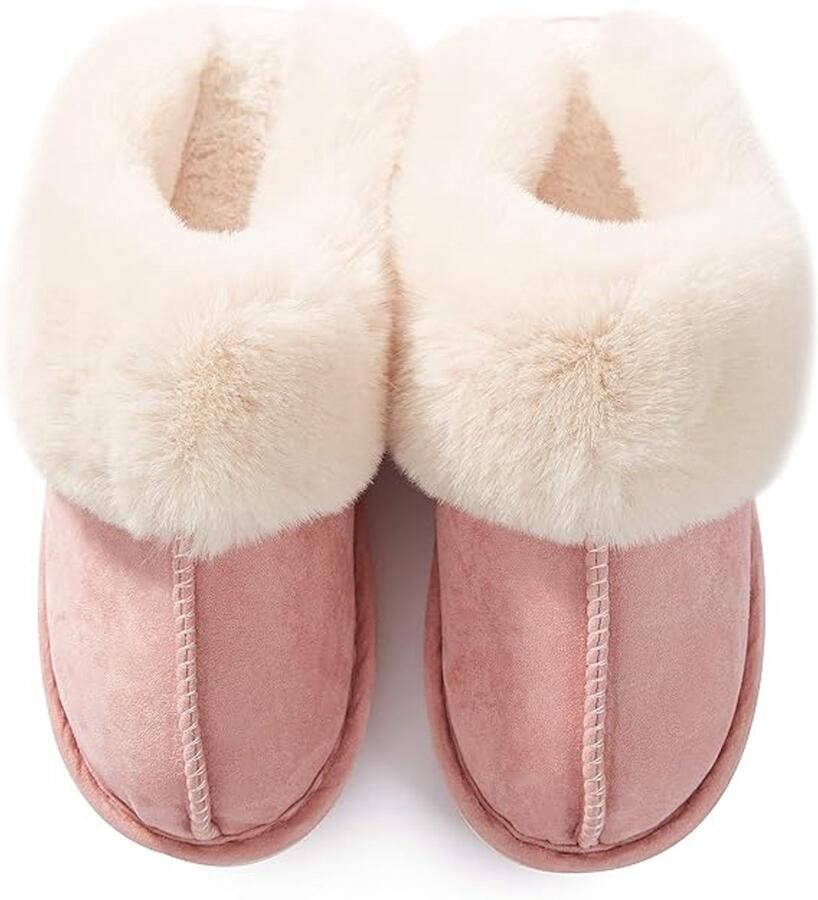 Pantoffels en Fluffy Open Sloffen met Pluche Voering Antislip Zool Roze