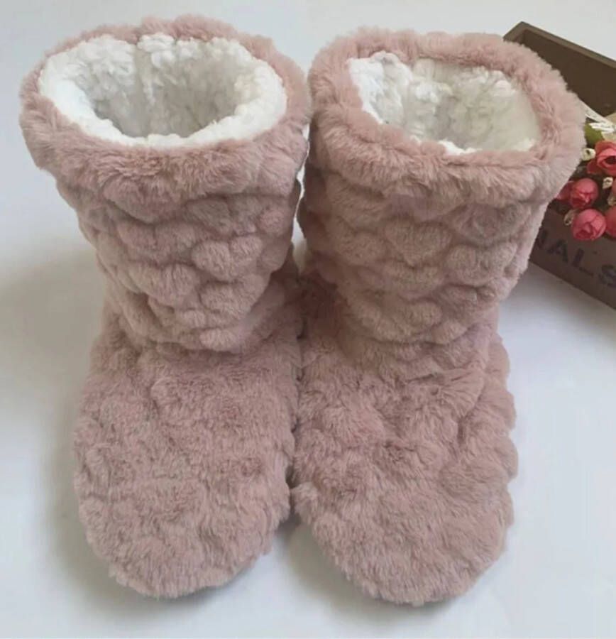 Pantoffels dames fluffy huissloffen oud roze
