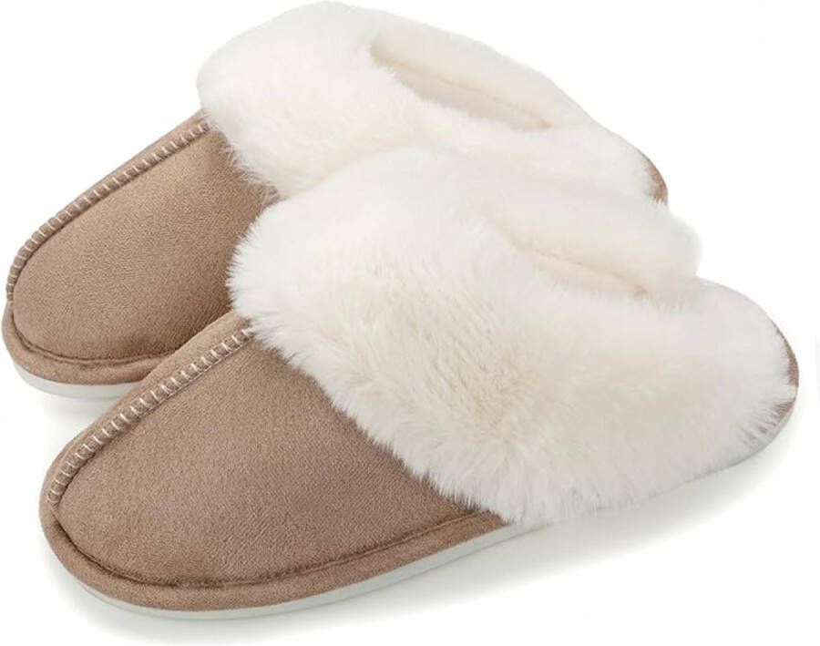 Pantoffels Dames Sloffen Anti-slip Fluffy Open Sloffen met Pluche Voering Antislip Zool Winter Pluche Warm gevoerde pantoffels