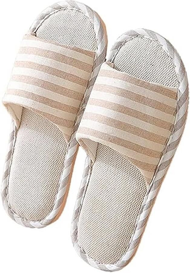 Pantoffels Dames Sloffen Anti-Slip Zweetafvoerend Linnen En Katoen Ademend Pantoffels Zacht Binnen En Buiten Open Pantoffels Unisex Katoenen Vlas Pantoffels Gebroken Wit