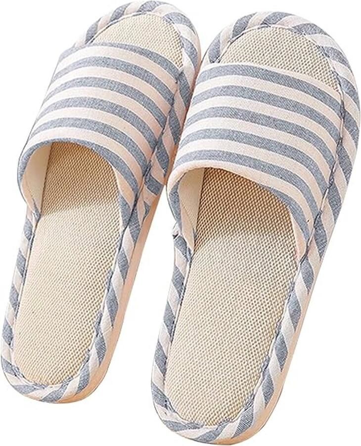 Pantoffels Dames Sloffen Anti-Slip Zweetafvoerend Linnen En Katoen Ademend Pantoffels Zacht Binnen En Buiten Open Pantoffels Unisex Katoenen Vlas Pantoffels Blauw