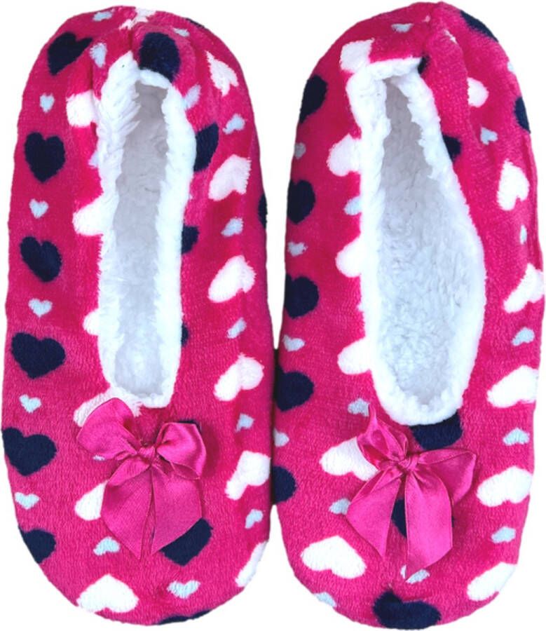 Merkloos Sans marque Pantoffels Dames Wol Antislip Hartjes Fuchsia - Foto 1