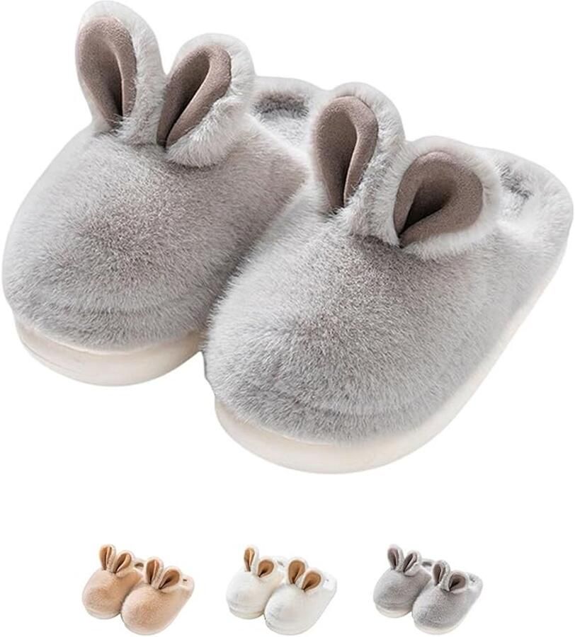 Pantoffels Damespantoffels met konijnenoortjes Warme pantoffels voor thuis Dikke zool met konijnenoortjes Katoenen pantoffels schattige pluche katoenen winterpantoffels met konijnenoortjes geschikt voor thuis grijs