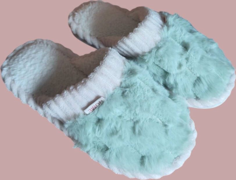 Pantoffels fluffy mintgroen creme