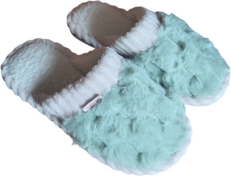Pantoffels fluffy mintgroen creme