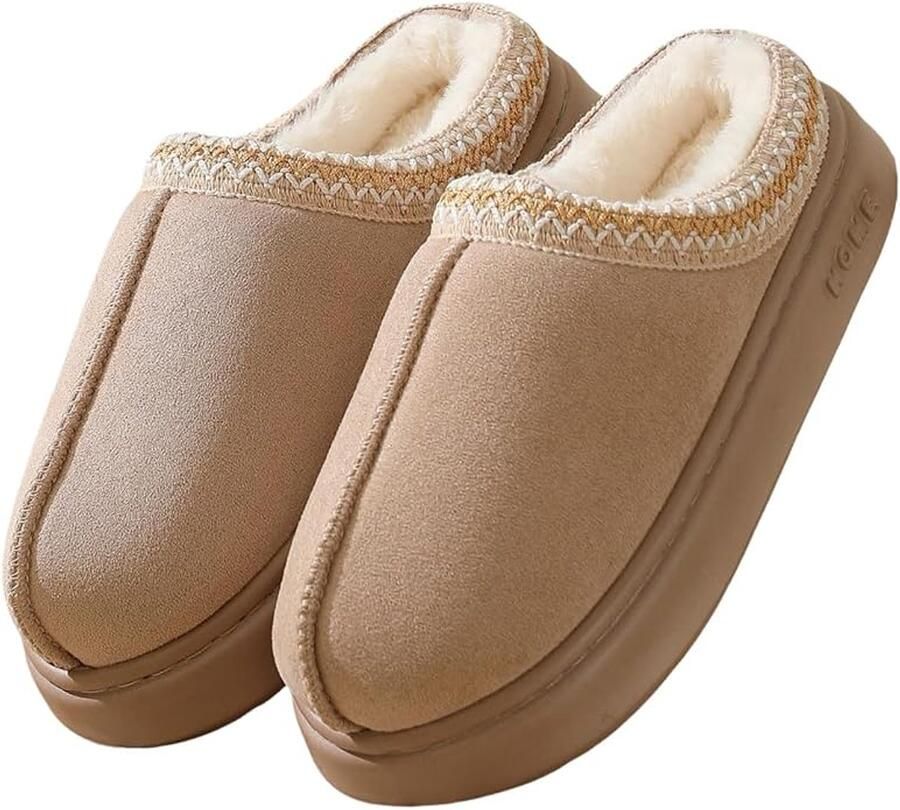 Pantoffels en Pluche Voering Antislip Buiten Binnen Warme antislip lichtgewicht pantoffels Khaki