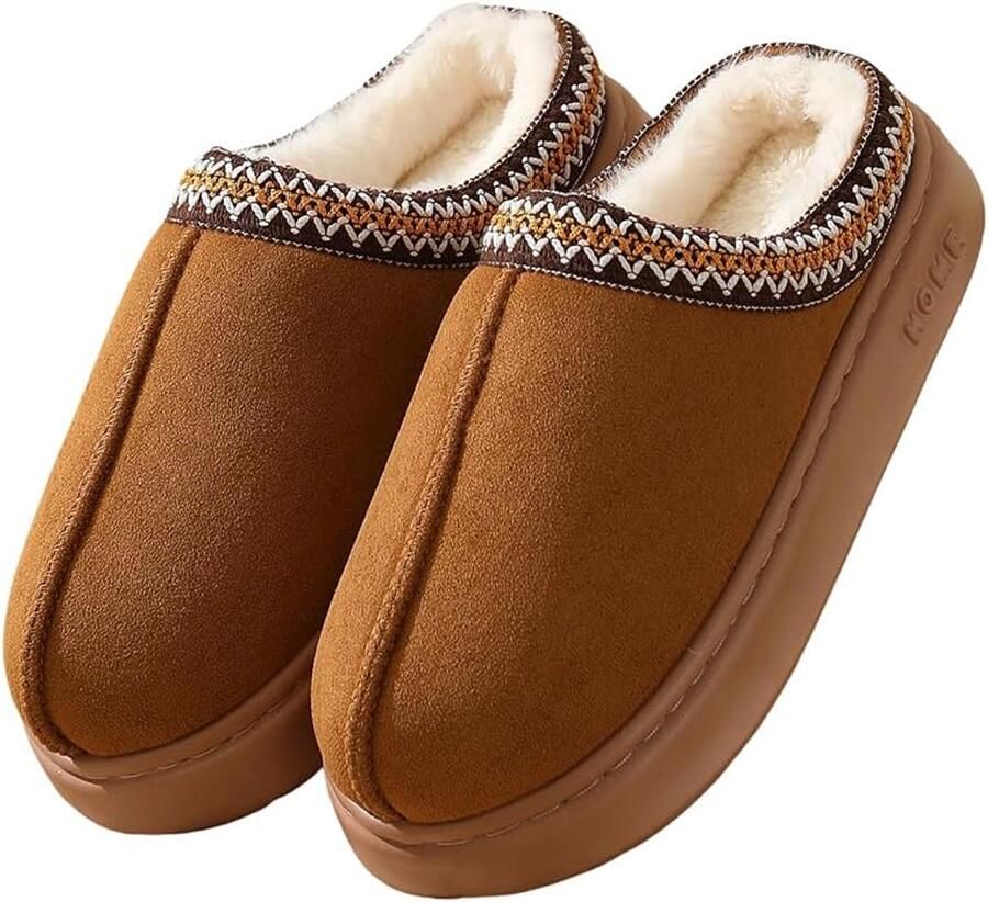 Pantoffels en Pluche Voering Antislip Buiten Binnen Warme antislip lichtgewicht pantoffels koffiebruin