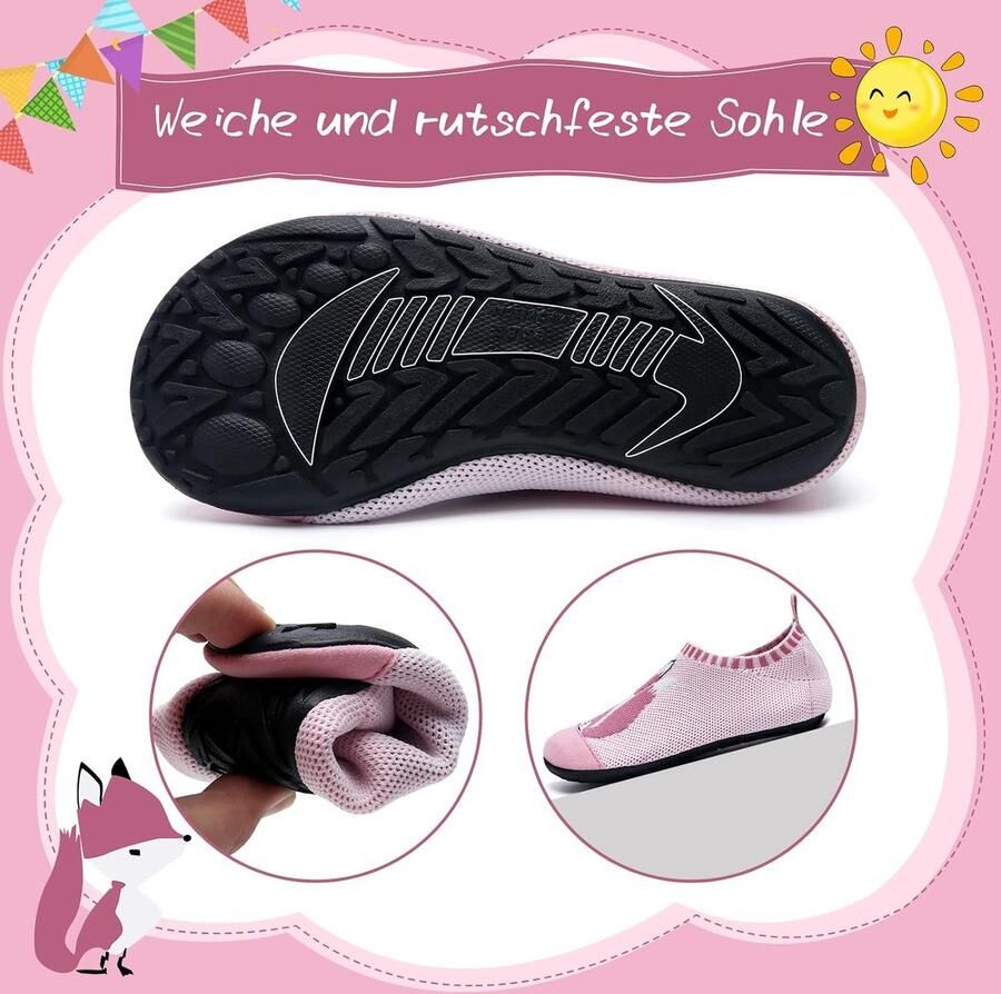 Pantoffels Kinderslippers Voor En Ade d Antislip Zachte Sportschoenen Blote Voetschoenen Kinderschoenen Kleuterschool(Roze vos 32 33 EU)